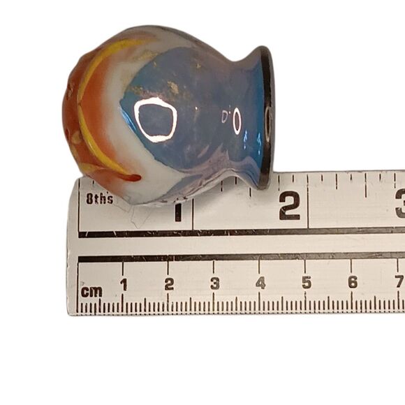 Vintage Blue & Orange Lusterware Salt & Pepper Shakers Round Top W New Stoppers - Picture 7 of 8